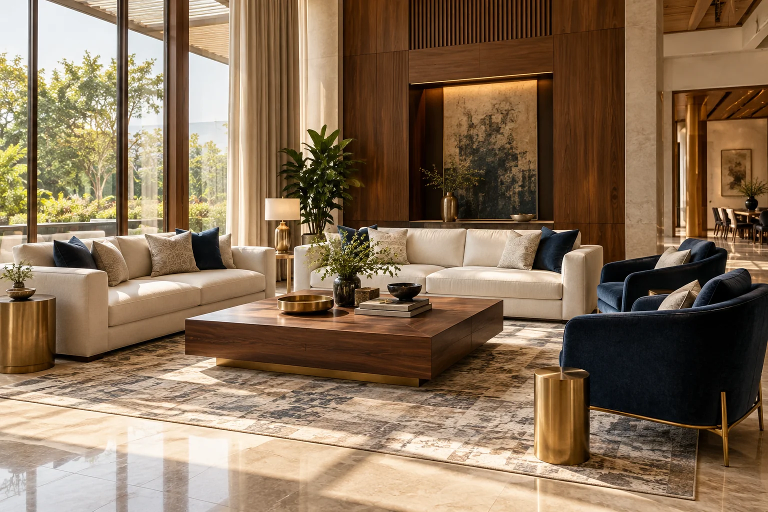 Illustrative interior: Luxury guest lounge with a premium sofa set