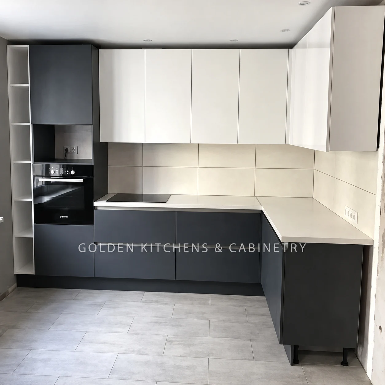 White and charcoal kitchen